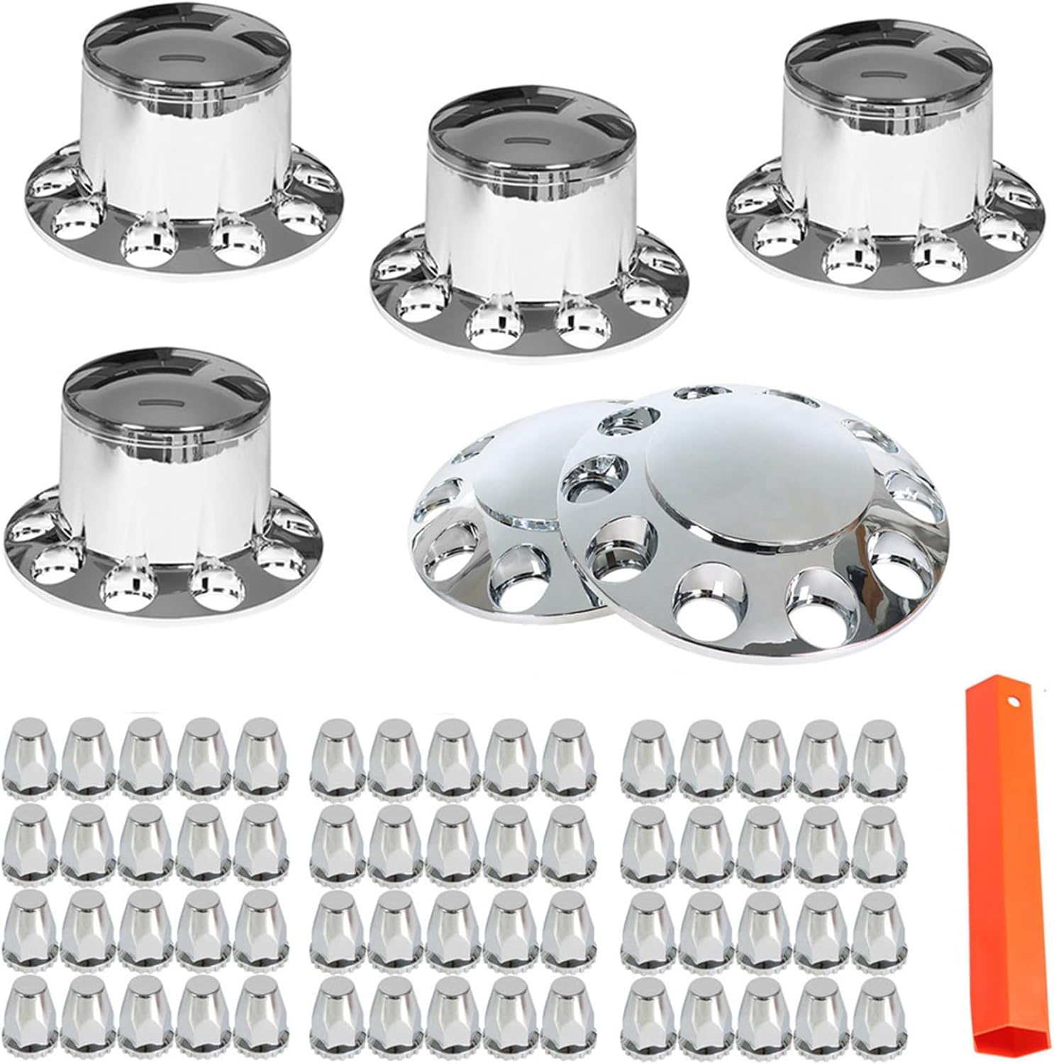 33 mm Axle Cover Chrome Standard 2 Front and 4 Rear Wheel Cover Set Lug Nut Covers for Semi Trucks Removable Screw-on Hub Caps Kit