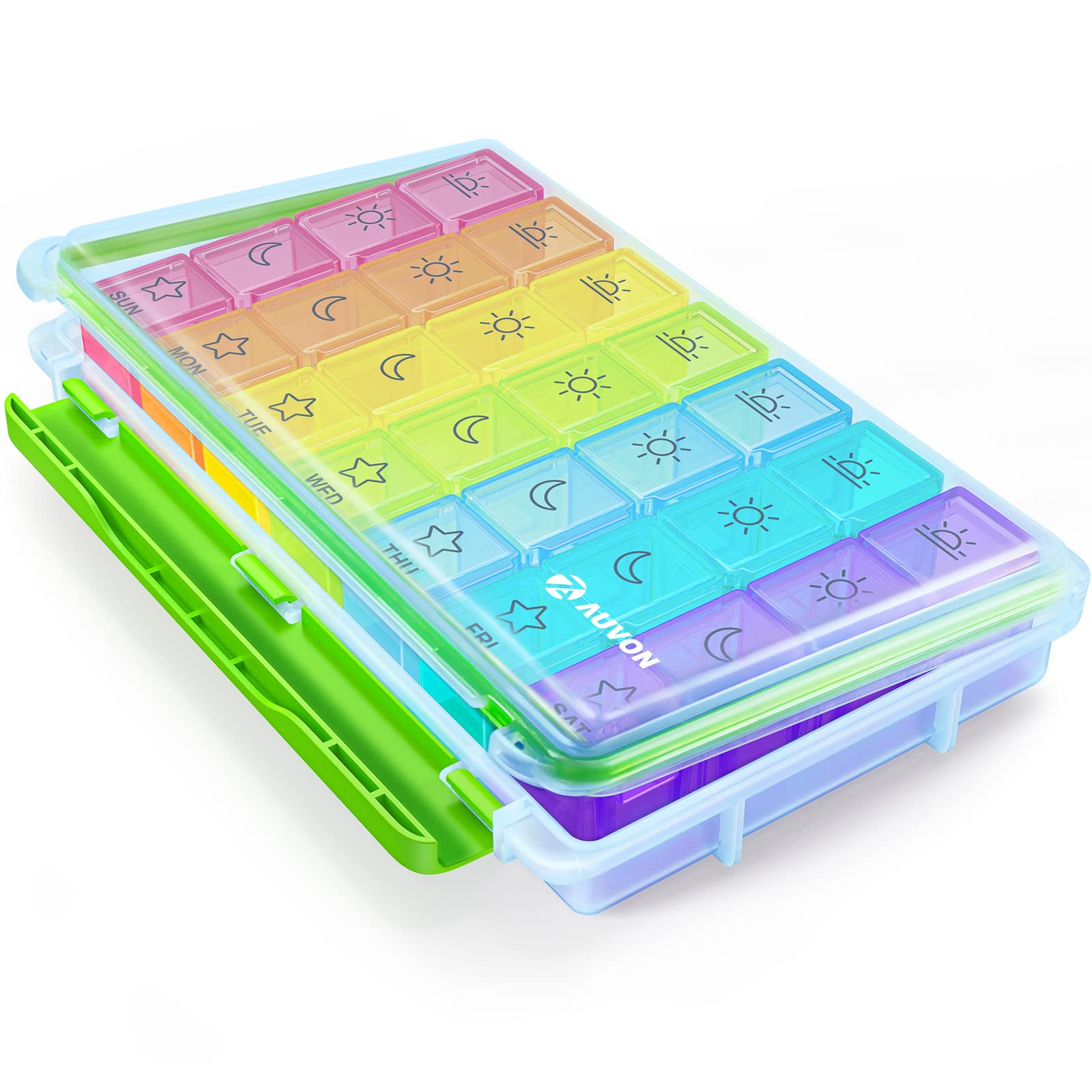 AUVON iMedassist Moisture-Proof Weekly Pill Organizer 4 Times a Day, Large 7 Day Pill Box Portable for Travel with Removable Individual Pill Containers to Hold Vitamins, Supplements and Medication