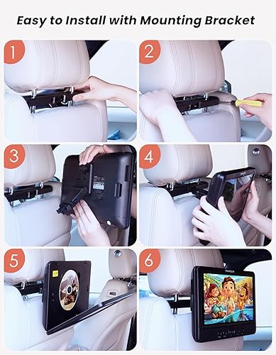 Miniatura 6 de FANGOR Reproductor de DVD de coche de 10.5 pulgadas, reproductor de DVD portátil para automóvil con batería recargable de 5 horas, dos soportes de