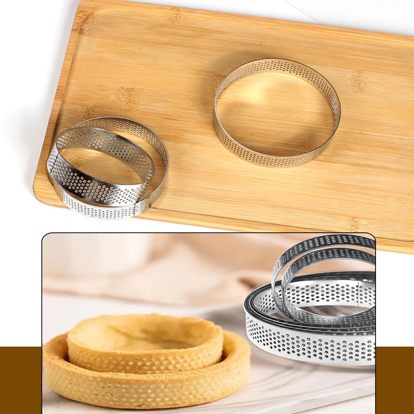 10 sztuk foremek do tarteletek z otworami, 8 cm ze stali nierdzewnej, perforowane pierścienie deserowe, mus, do produkcji ciasta, quiche, koło Donutsburg, 8 cm