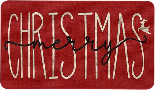 Miniatura 1 de Roszwtit Tapete rojo de puerta de Navidad de 30 x 17 pulgadas, tapete de puerta de alce de Feliz Navidad, tapete de entrada para interiores y