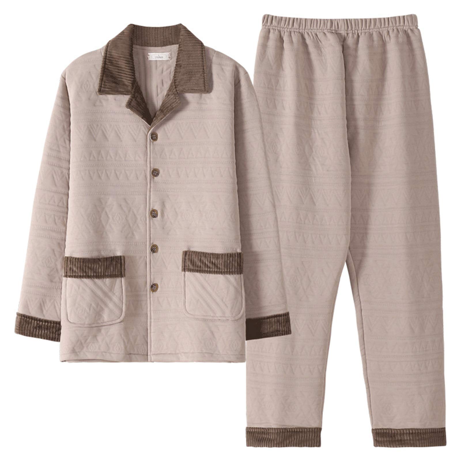 Pyjamas hommes automne-hiver en coton avec chemise de nuit thermique boutonnée de taille large