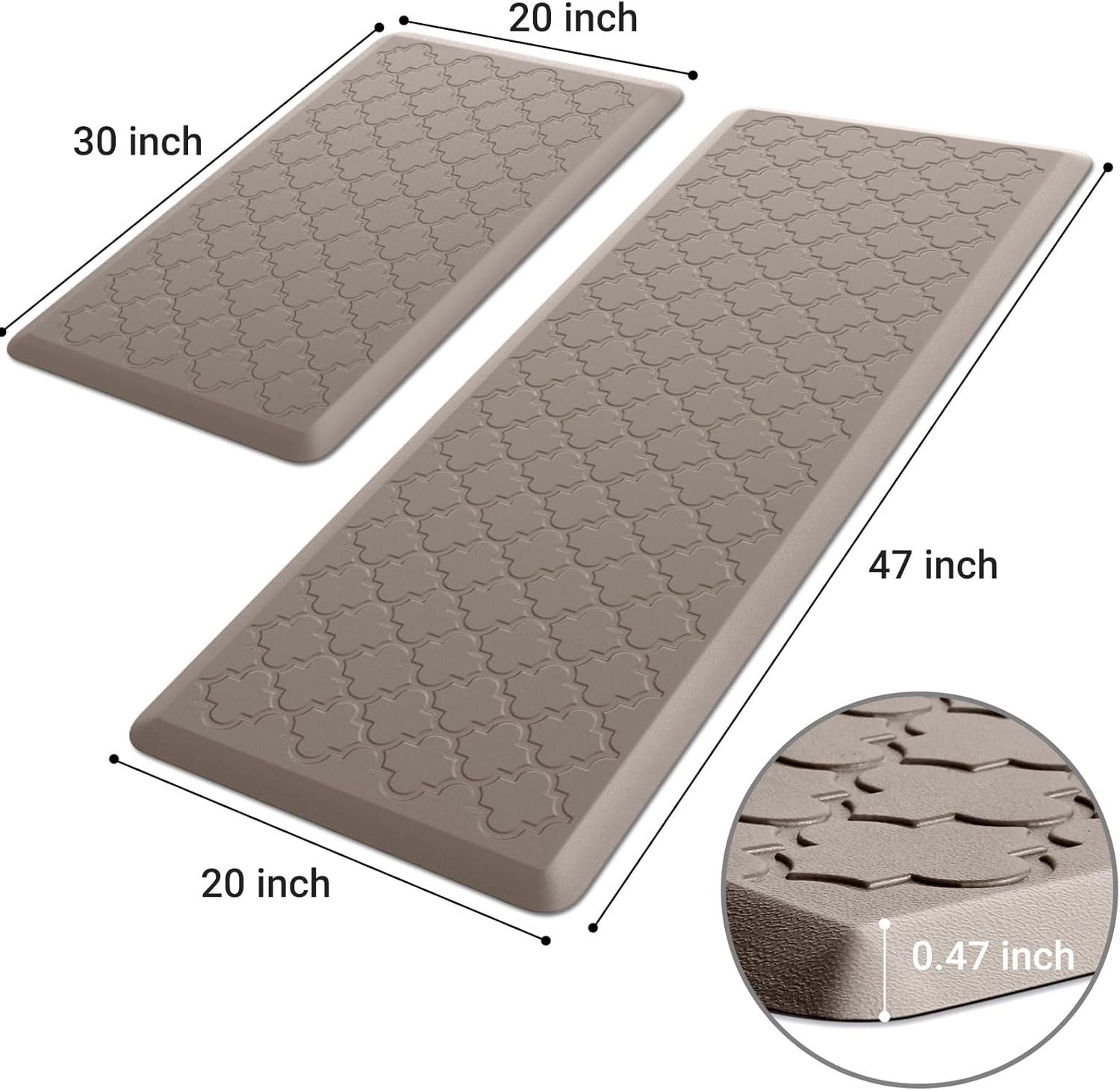Kitchen Mat [2 PCS] Cushioned Anti-Fatigue Floor Mat Water Resistant Non-Skid Kitchen Mats and Rugs Ergonomic Comfort Foam Kitchen Rugs Standing Mat for Floor Office Sink (Khaki,20"x30"+20"x47")
