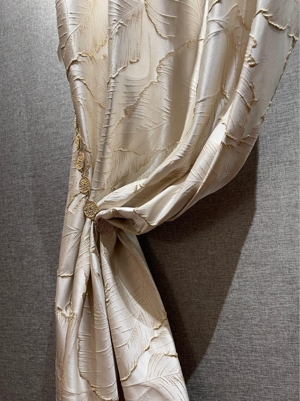 Luxury Curtains Beige Jacquard Drapes 3D Gold Leaf 84 Inches Long High Precision Curtains for Living Room 2 Panels for Bedroom Grommet Top (Beige, 54 * 84)