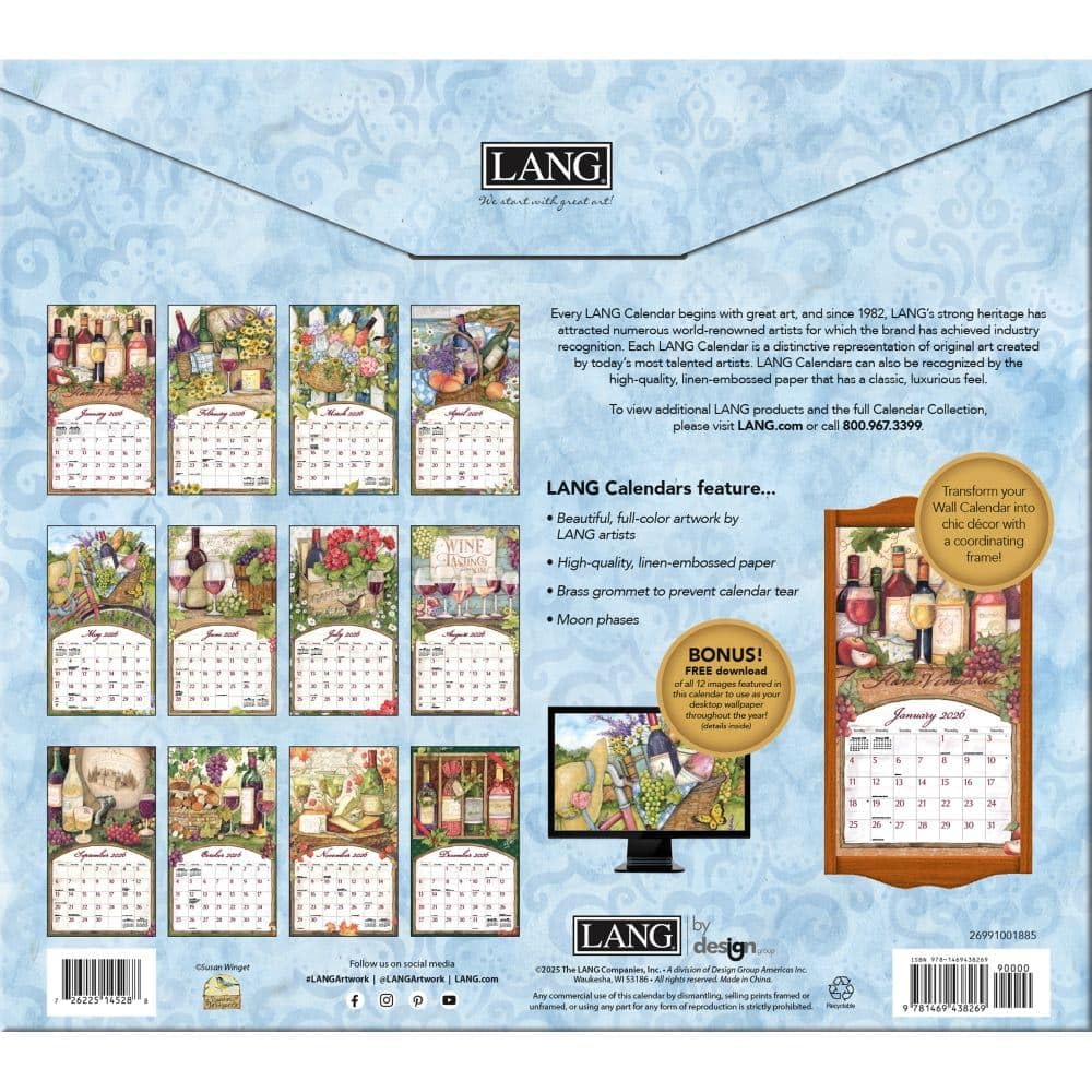 Lang, Calendario de pared 2026 Wine Country de Susan Winget