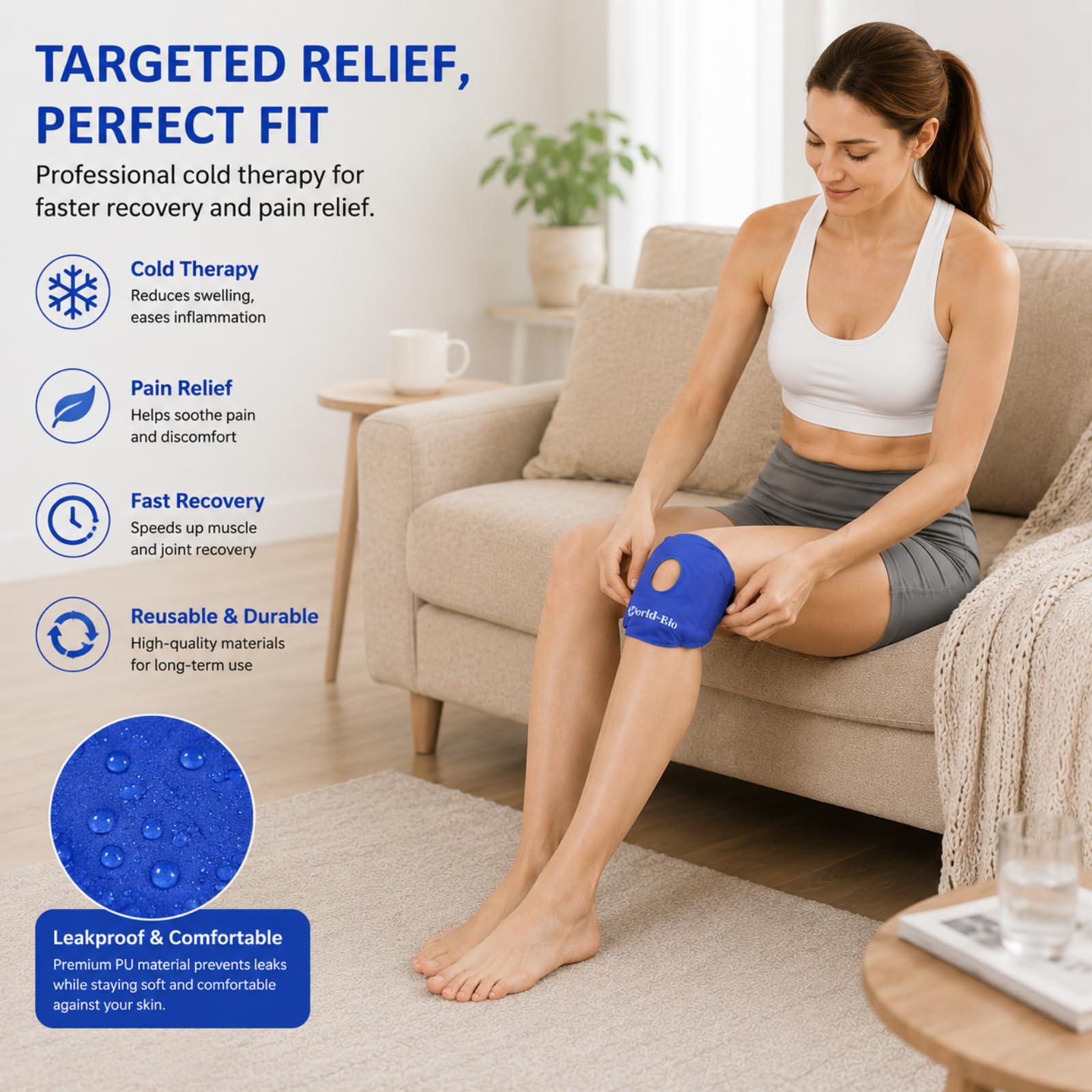 Knie-Eispack-Gel wiederverwendbar für Wärme- und Kältetherapie, Knie-Eis-Kompressionsbandage zur Schmerzlinderung, Schwellungen, Sportverletzungen, Prellungen, Kompresse, 24,9 x 16,5 cm, Hellblau