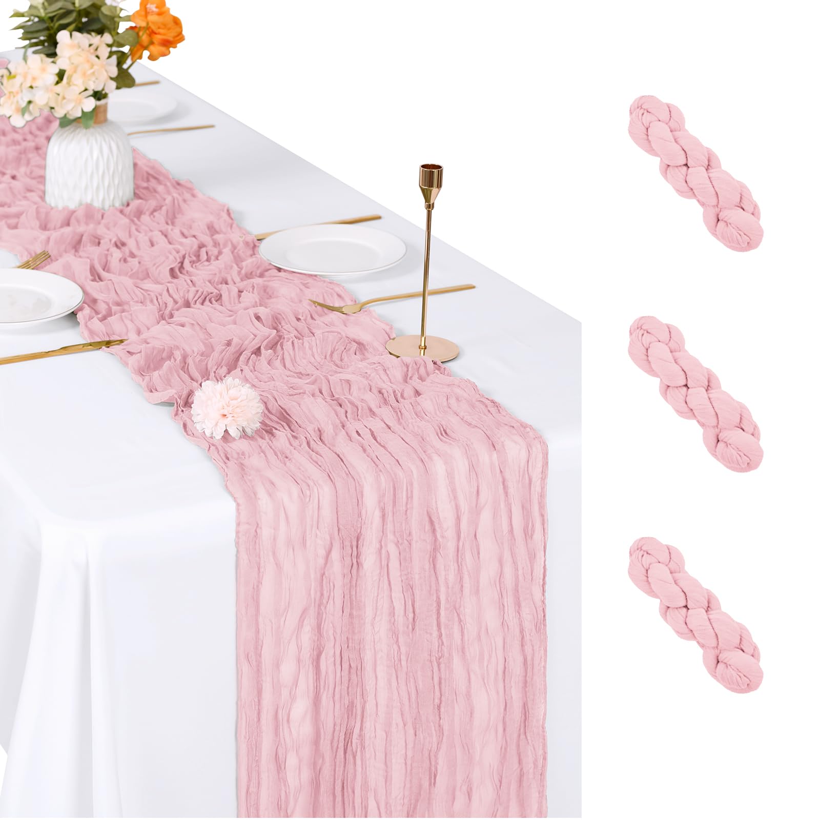 Photo 1 of ACSUIT 3 Pack Light Pink Cheesecloth Table Runner, 17 x 108 inch, Semi Sheer Boho Cheese Cloth Fabric Table Runner Bulk for Wedding, Birthday, Party, Holiday, Home Decor (Light Pink)