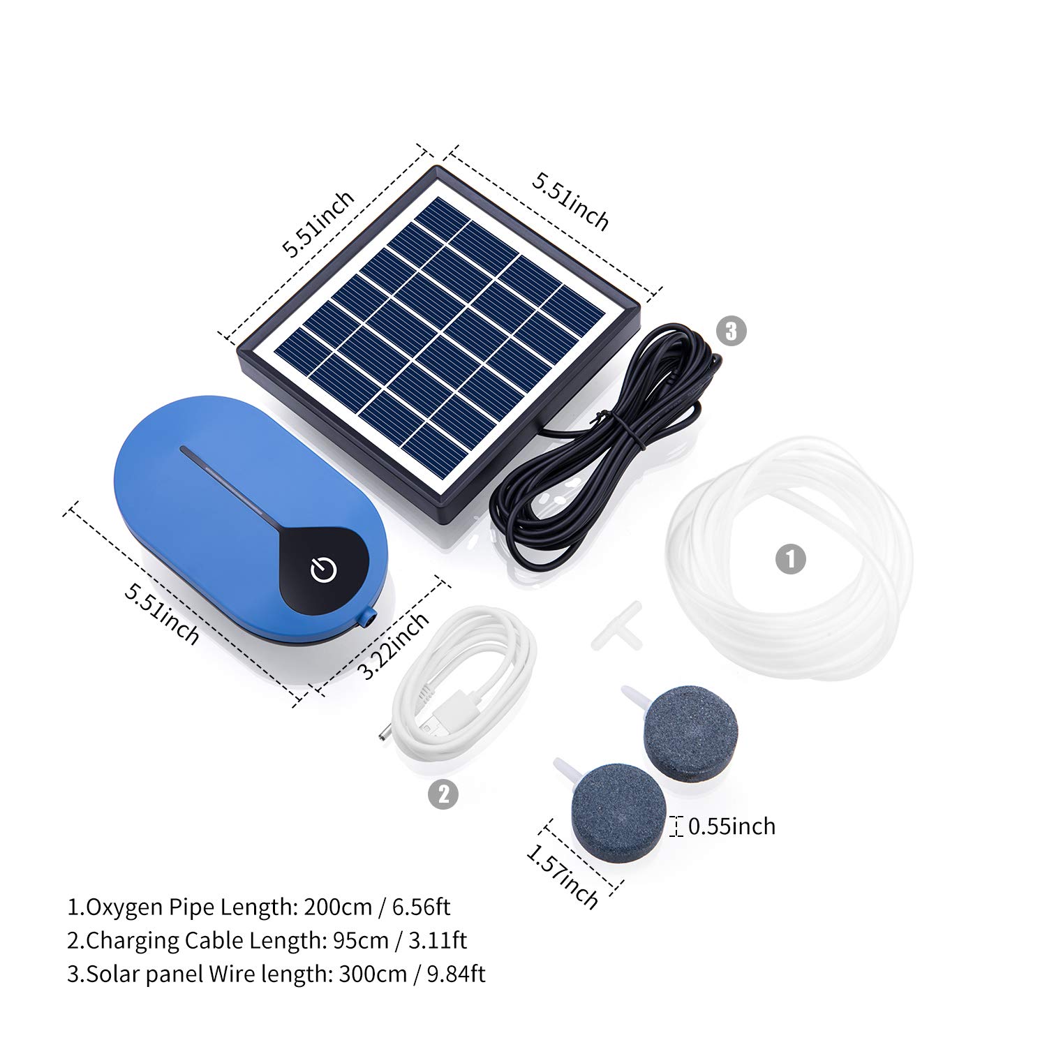 Decdeal Aérateur Solaire de Bassin 1,5W, 6V 0,5 L/Min - 0,9 L/Min, Pompe à Oxygène Solaire Enfichable 3600 mAh, Aérateur d'Aquarium, Silencieuse, avec Tuyau Pierre à Air, pour Etangs/Jardin