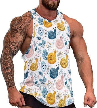 Tank Tops Men, Flower White Snail Print Workout Running Gym Muscle Sleeveless Shirts for Men
