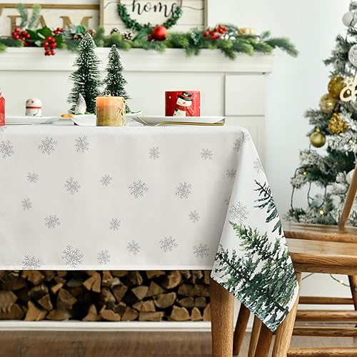 Miniatura 9 de Horaldaily Mantel de Navidad redondo de 60 x 60 pulgadas, diseño de árboles de nieve de invierno, color gris, lavable, para fiesta, picnic,
