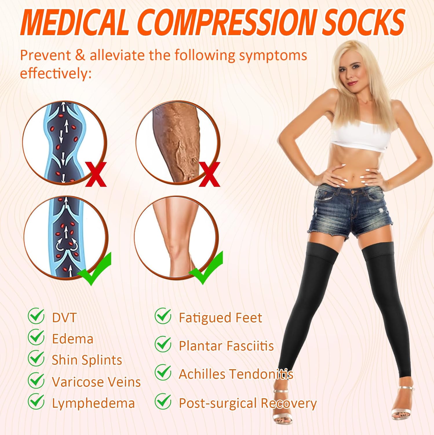 Thigh High Compression Stockings for Women Men, 20-30mmHg Footless Graduated Compression Socks with Silicone Band, Medical Support Sock for Varicose Veins, Edema, Post-Surgery, Sports - Image 3