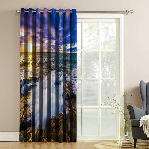 Miniatura 3 de Cortinas opacas con vista al mar y al cielo para sala de estar, 1 panel, 40 pulgadas de ancho x 47 pulgadas de alto