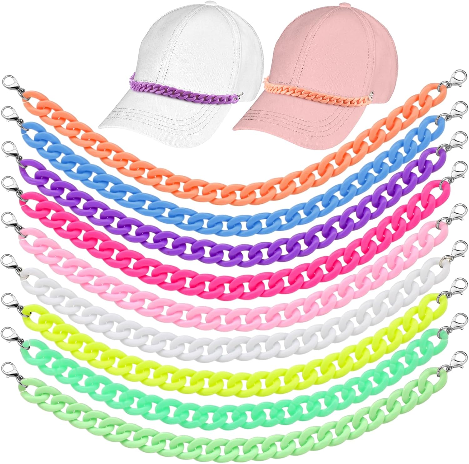 Geyoga 9 Pcs Trucker Hat Chains Trucker Hat Charms Women Man Bill Decoration Detachable DIY Metal Chain for Mesh Baseball Cap(Candy Color,Candy)