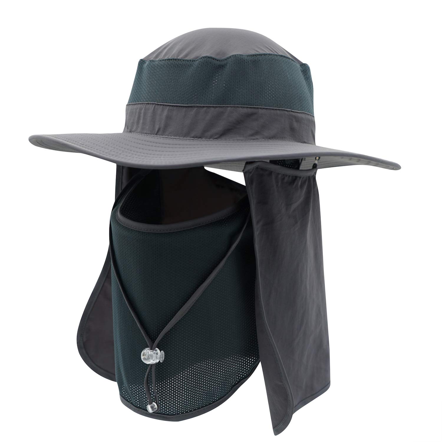 Decentron Men's Dark Grey Sun Hat Mesh Bucket Hat Detachable Neck Face Flap Hat Boonie Hat (Dark Grey)