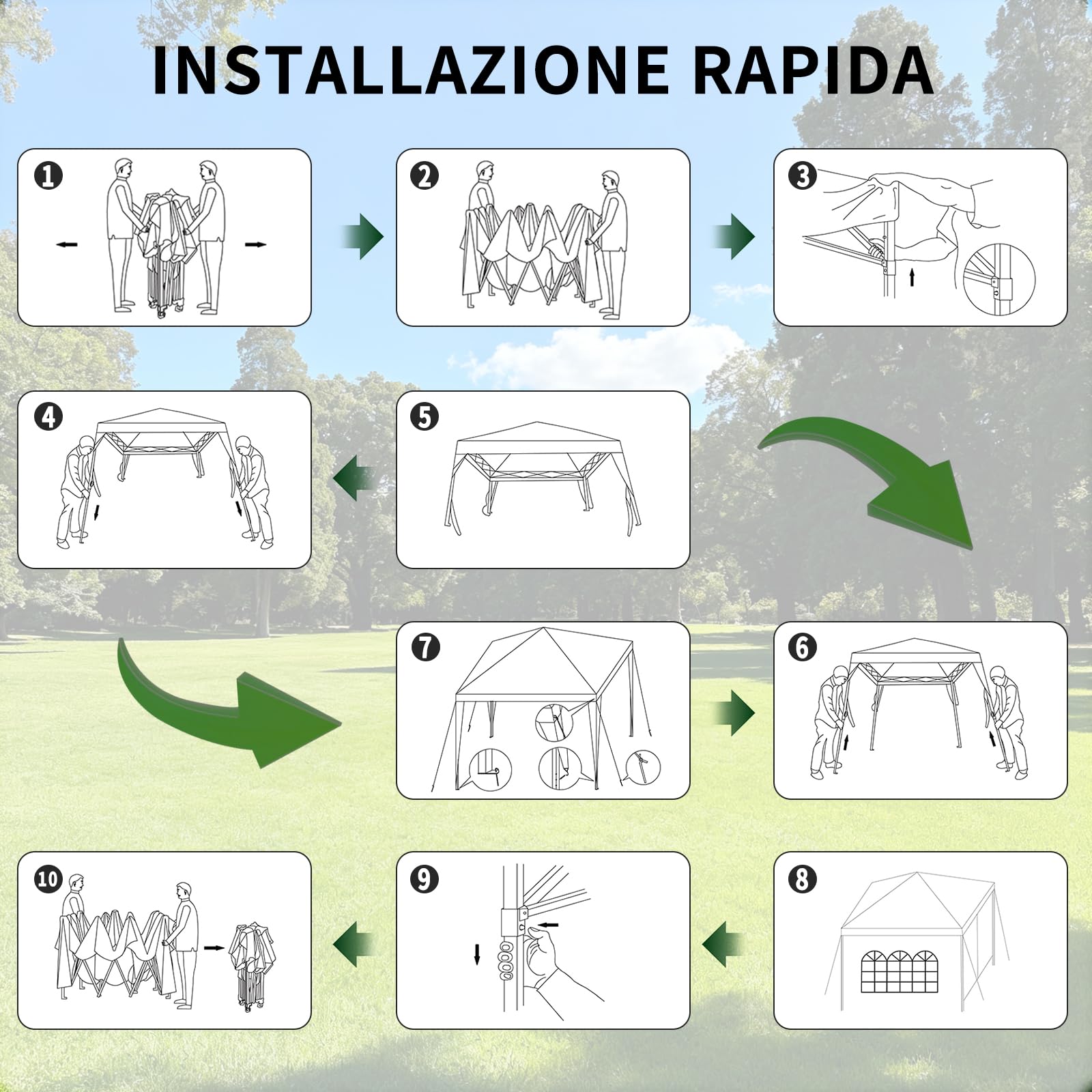 ISE 3x3m Gazebo Pieghevole con Pareti Laterali da Esterno, Gazebo da Giardino Pop Up Gazebo Tenda con Pannelli Laterali Altezza Regolabile (Grigio)