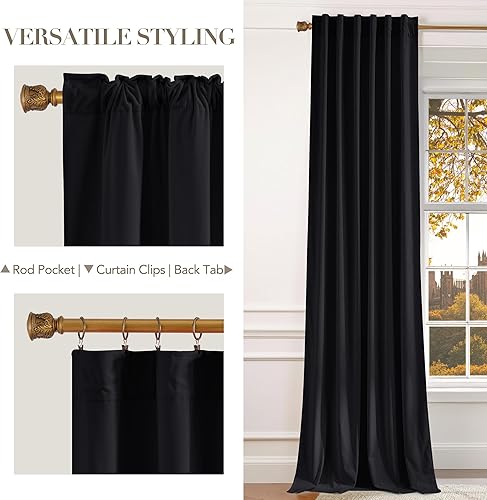 Miniatura 4 de NICETOWN Cortinas opacas de terciopelo negro de 144 pulgadas de largo para telón de fondo, cortinas de techo a suelo para película, cortinas de