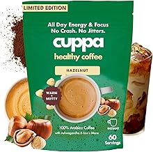 Cuppa Hazelnut Coffee - Great tasting medium roast with mushrooms, adaptogens & superfoods - Lion's Mane, Ashwagandha, Cordyceps, MCT, Prebiotic Fiber & L-Theanine. Supports natural energy & better mental focus, overall well-being + a happier gut (60 Serv