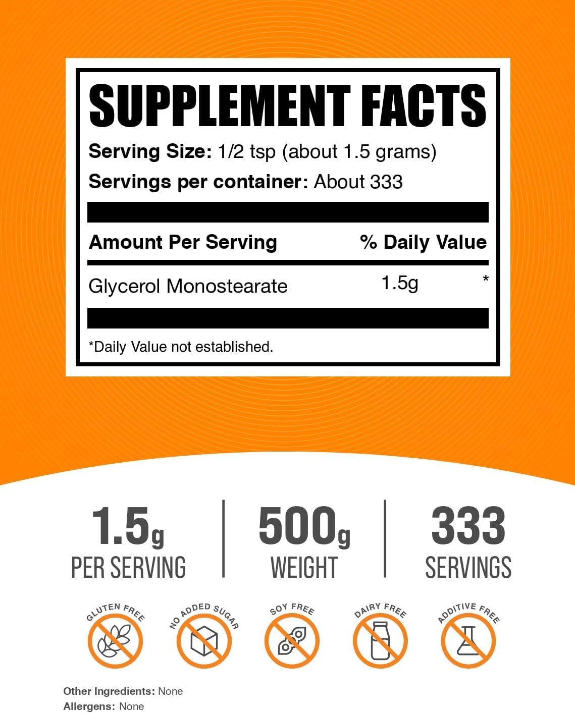 BulkSupplements.com Glycerol Monostearate Powder - Glycerol Supplement, GMS Powder - Unflavored, Food Grade & Gluten Free, 1.5g per Serving, 500g (1.1 lbs) (Pack of 1) - Image 2