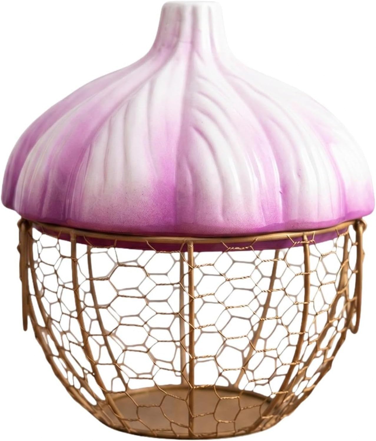Contenitore Portaoggetti per Zenzero e Aglio, Porta Uova in Ferro Intrecciato Traspirante, Elegante Cestino da Cucina Decorativo per Dispensa o Piano Cucina, Purple