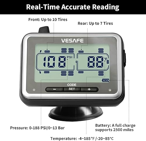 Miniatura 3 de VESAFE TPMS, sistema inalámbrico de monitoreo de presión de neumáticos para RV, remolque, autocaravana, quinta rueda, con 4 sensores antirrobo