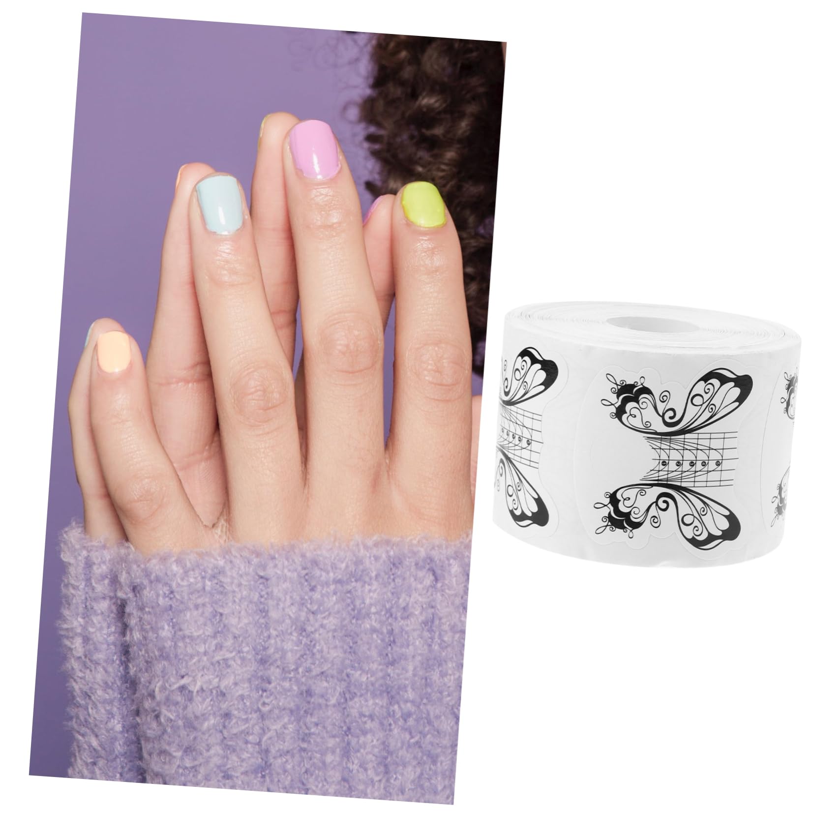 Happyyami Rollo de Papel en Color de 500 Pegatinas Autoadhesivas en Color, Herramienta Plegable para Manicura DIY para Extensiones de Uñas en Salón de Uñas