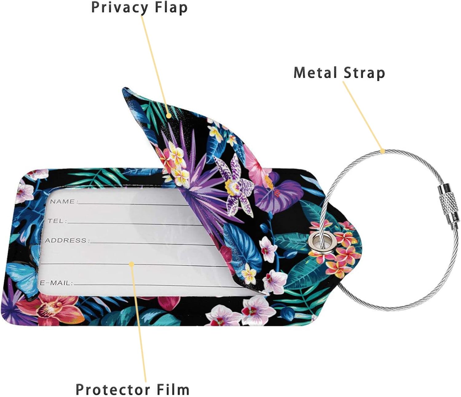 2 Pack Luggage Tags for Travel, Cute PU Leather Name ID Labels with Stainless Steel Loop Privacy Cover for Women Girls Bag Suitcase : Clothing, Shoes & Jewelry