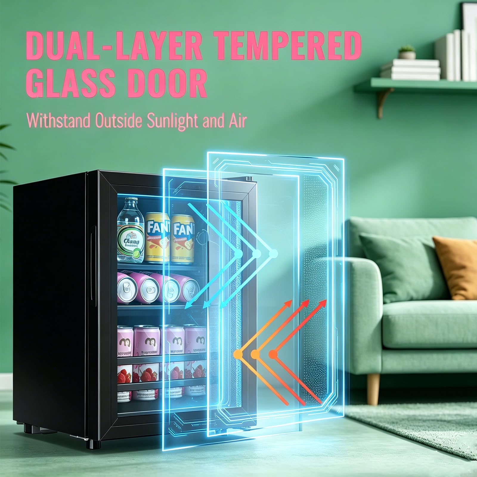 WANAI Beverage Refrigerator And Cooler With Glass Door - 45 Cans Capacity, 1.3 Cu.Ft Small Beer Fridge For Drinks, Soda, Wine - Mini Cooler With 7 Adjustable Temperature Control on Fridge.com - View 3