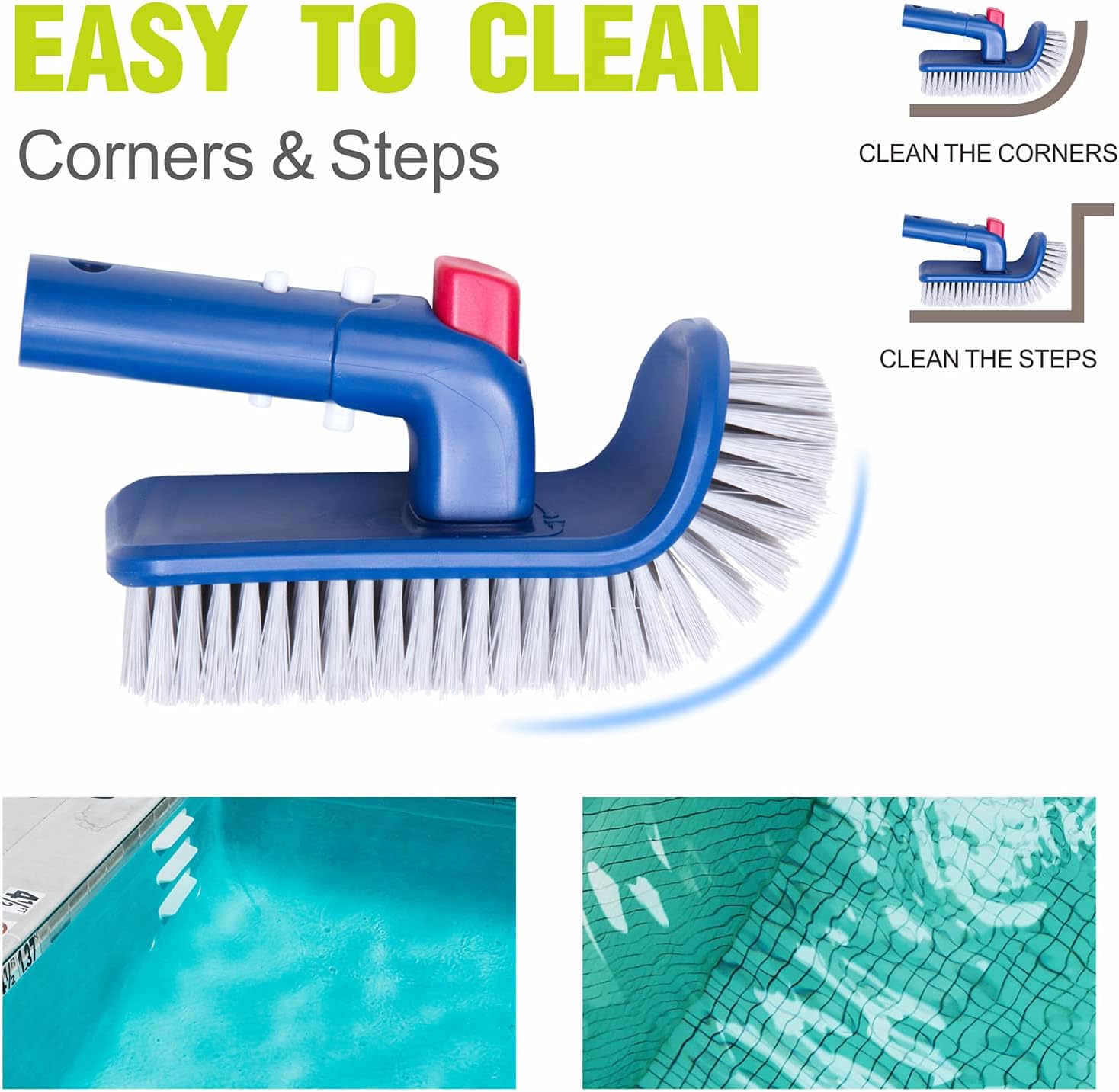 urchindj Pool Brush, Rotatable Handle Pool Brush Head, Premium Bristles Pool Corner Brush/Pool Step Brush, Household Pool Scrubber for Pool, Spa, Bathroom, Floor, Kitchen etc. : Patio, Lawn & Garden