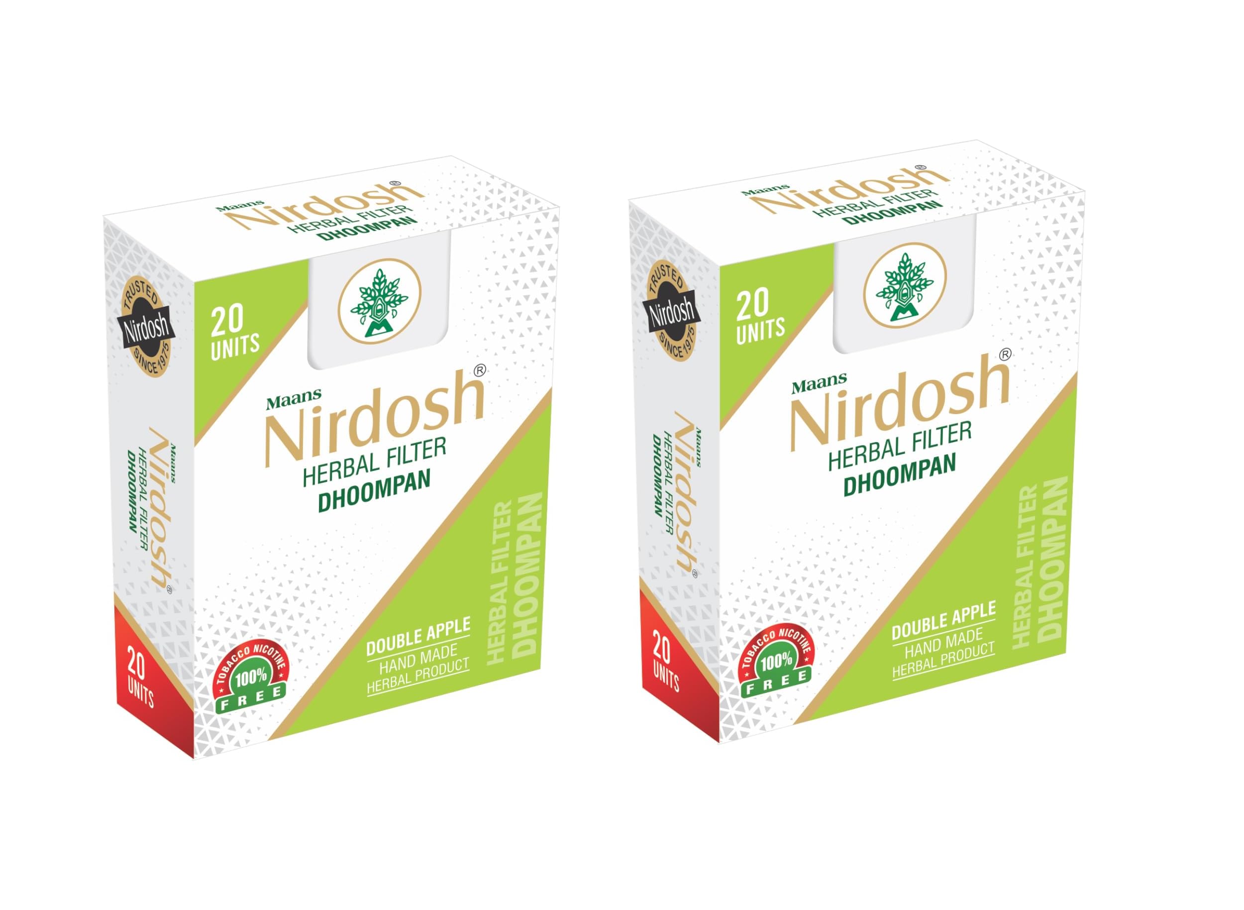 Livebasil Nirdosh Herbal Cigarette - Natural Smoking Alternative -100% Tobacco Free & Nicotine Free - 40 Cigarettes (2 pack of 20 cigarettes) (Double Apple, 2)