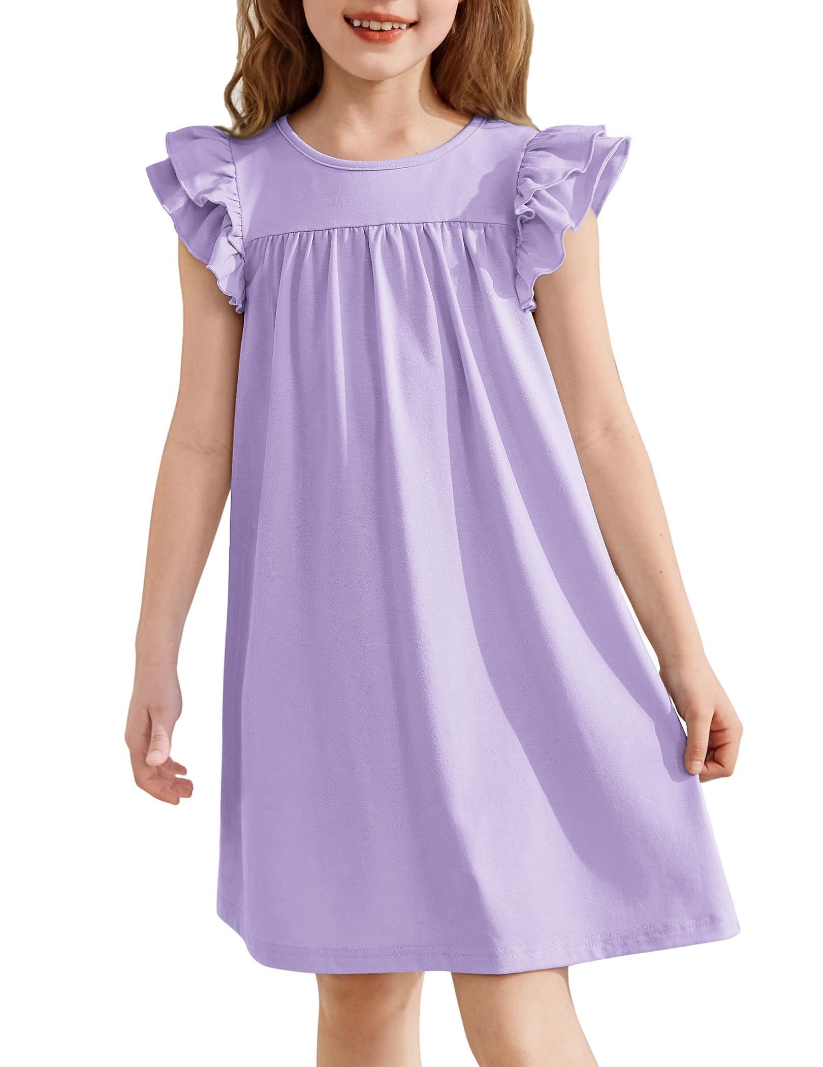 Arshiner Mädchen Nachthemd Flatterärmel Schlafkleid 5-14 Jahre | Sommer, Kurzarm, Rundhals, Weich, Bequem, Leicht, Niedlichen Nachtkleid für Hause und Spielen