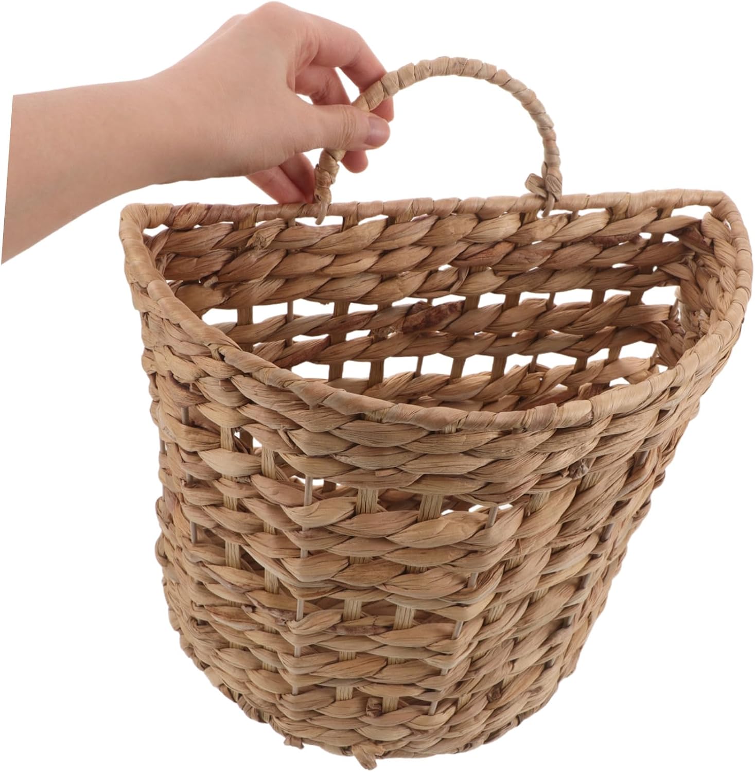 Ciieeo Rustic Hanging Wall Basket Made of Natural Straw, Semicircular Straw Magazine Holder with Versatile Organizing Utility for Home Decor and Garden Display