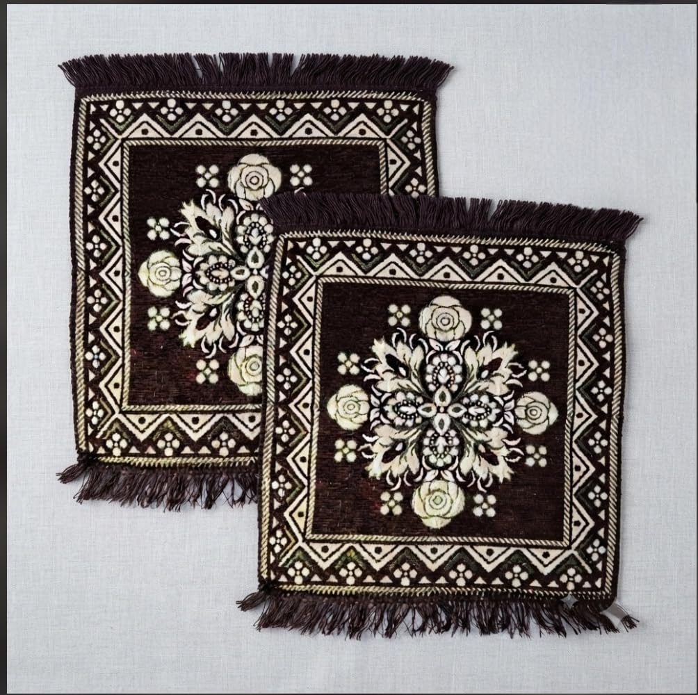 Set of 2 Chenille Worship mats Pooja Asan Premium Velvet Designer Table Mats/Pooja Aasan/Multi-Purpose Mats - Set of 2 (Coffee)-image-19