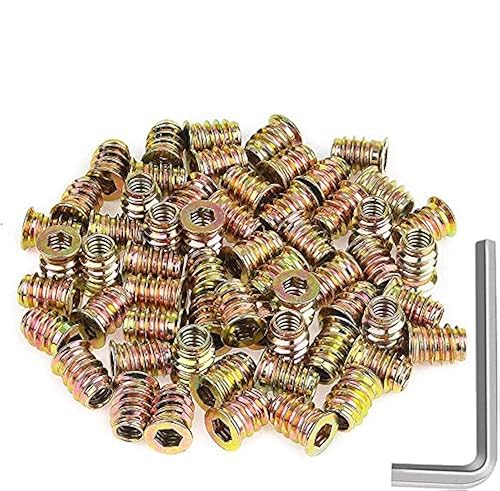 Powlankou 60 tuercas de inserción de muebles de 14"-0.787x0.591 in, tuercas hexagonales roscadas con una llave hexagonal