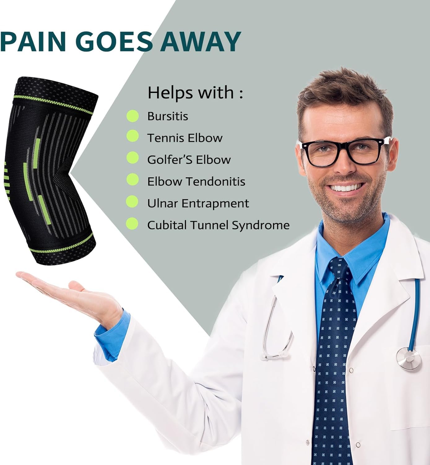 Leosportz� Elbow Support for Gym (1 Pc) - Elbow Brace for Men Women Workout | Elbow Compression Sleeves for Tendonitis Pain Relief, Tennis, Volleyball, Cricket - Elbow Pain (XL, Green) 3