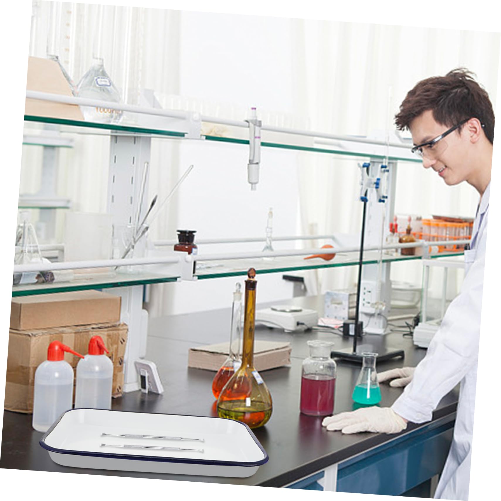 Vassoio Quadrato da Laboratorio Smaltato Bianco, 1 Pezzo