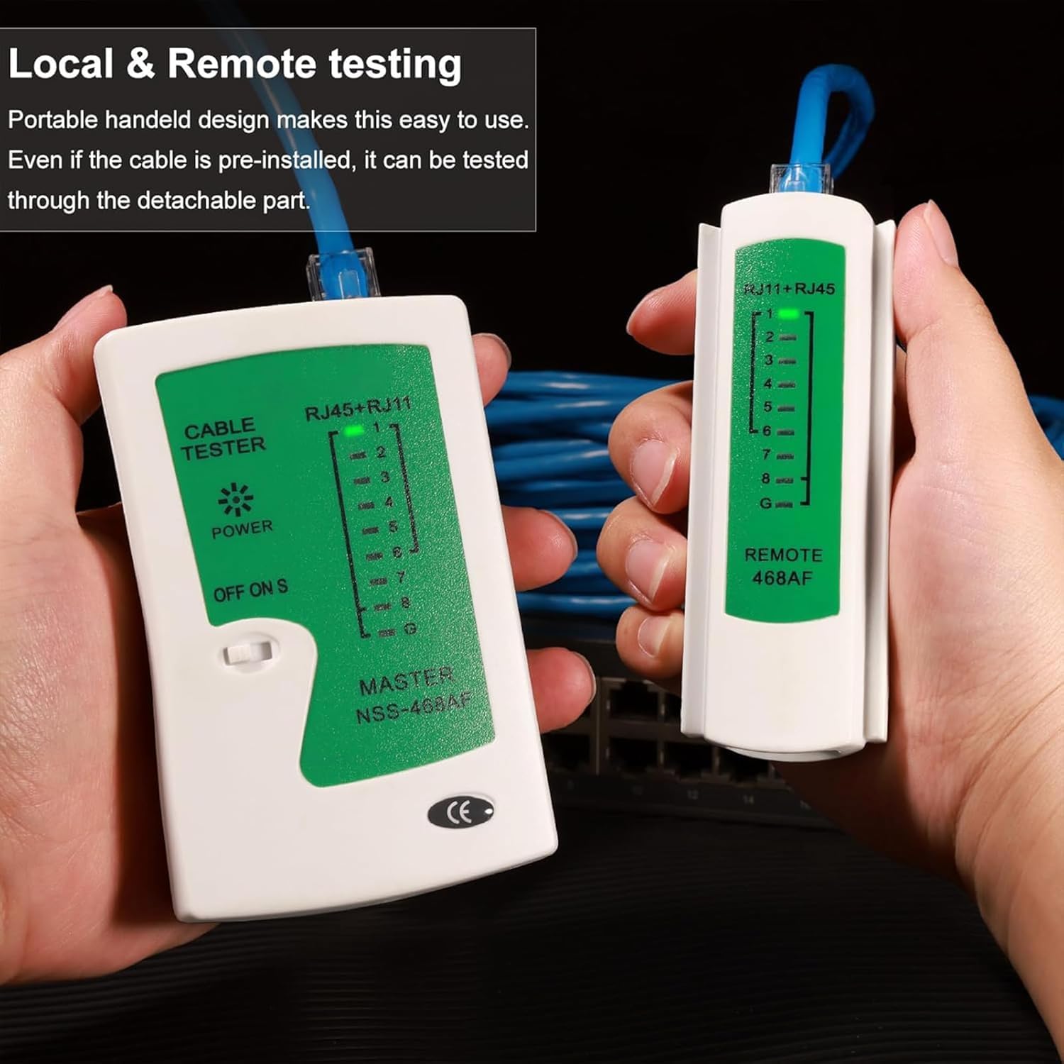 COOLCOLD Lan Tester | 4 In 1 Remote Cable Tester RJ45, RJ11, USB and BNC LAN Network Cable Cat5 Cat6 Wire Tester for UTP STP Telephone LAN Cables Tracker Detector Tool (Battery Included) 3