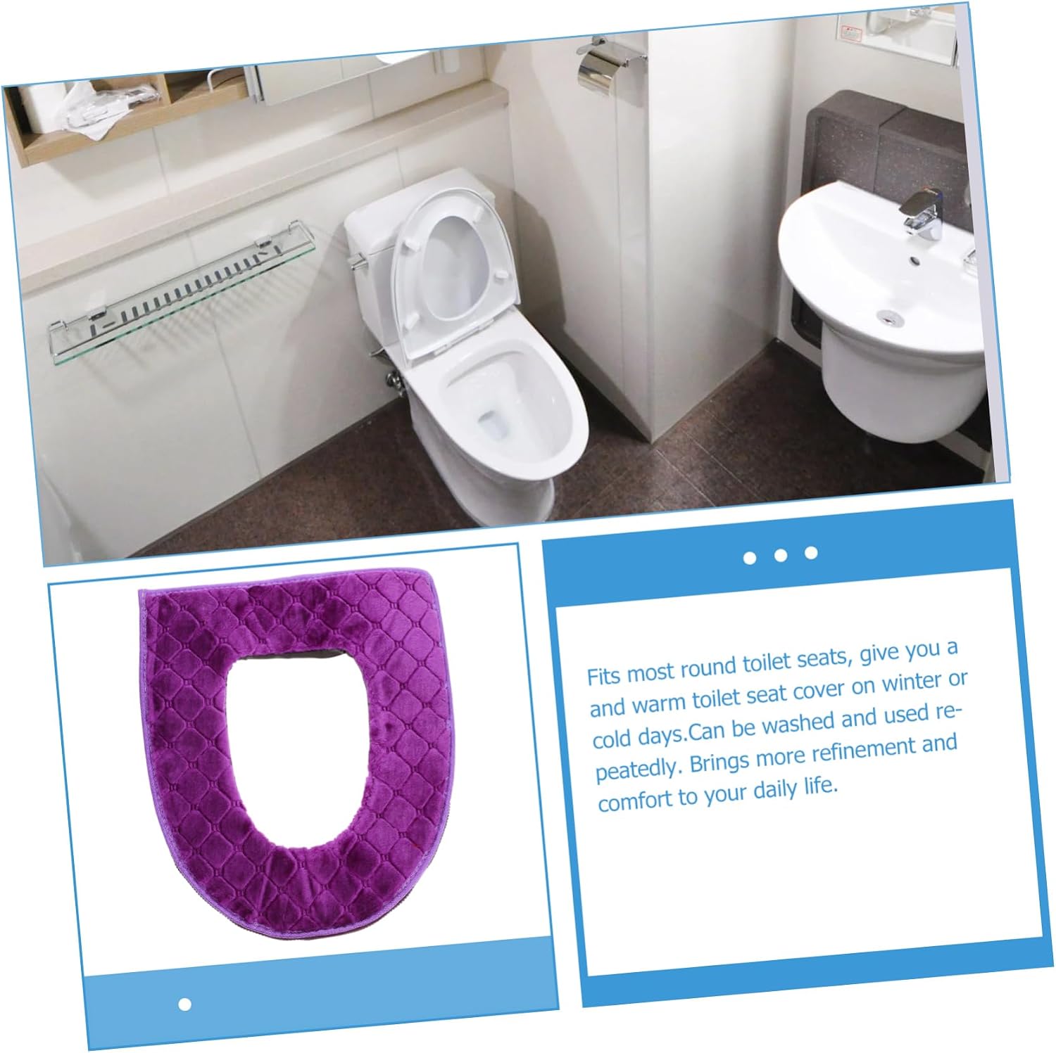 Unomor 2pcs Toilet Seat Covers Zipper Washable Reusable Cushion Pad Christmas Design for Bathroom Comfortable for Ages