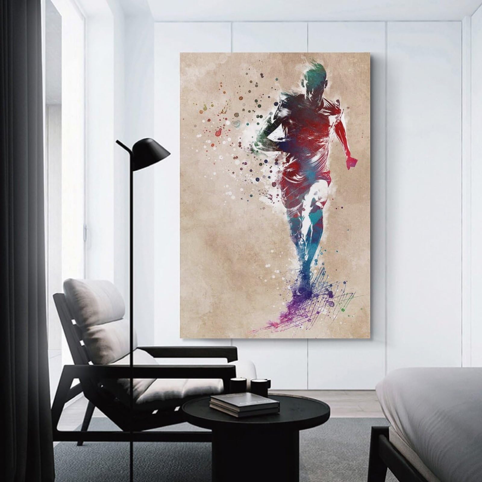 Junmoney Running Man Watercolor Art Canvas Wall Art, 20x30inch(50x75cm), for Living Room, Bedroom Or Apartment Walls, A Home Accent with Warm Character