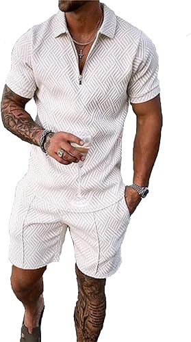 Miniatura 82 de Conjunto deportivo de 2 piezas para hombre, conjunto de pantalones cortos de verano de moda, camiseta polo casual de manga corta y pantalones cortos