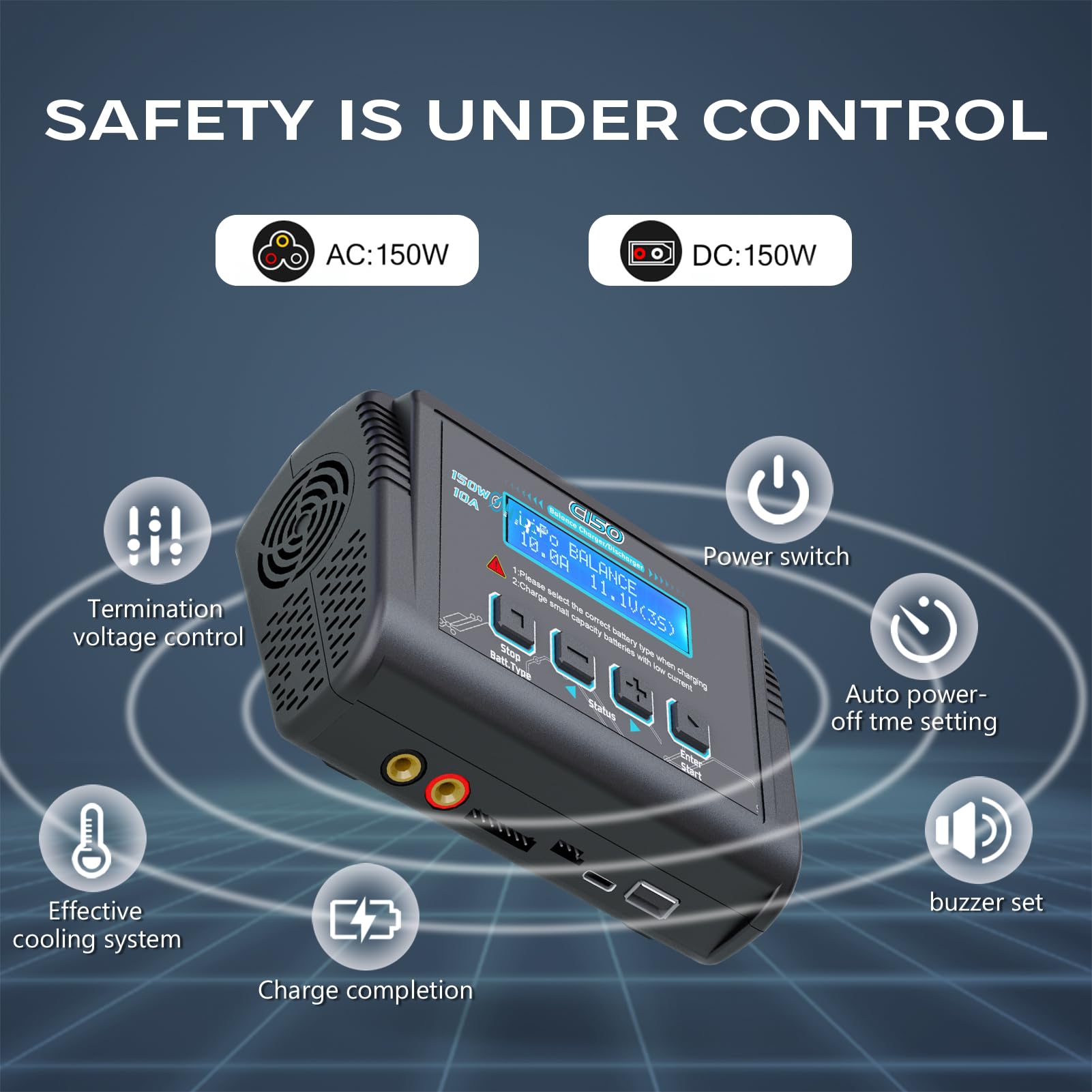 Haisito Cargador de Balance Descargador 150W 10A AC/DC Multifuncional para NiCd Li-Ion Life NiMH LiHV PB Batería Inteligente