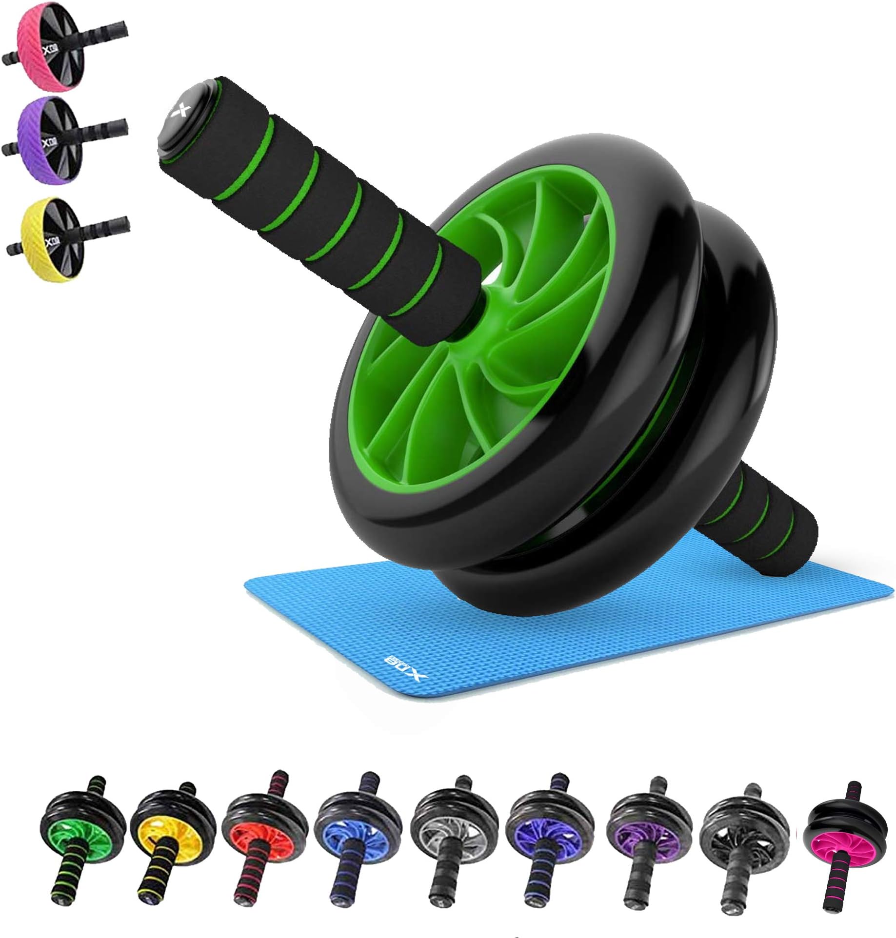 Xn8 Ab Roller Abdominal Exercise Wheel with Extra Thick Knee Mat Foam Handles- Core Abs Trainer Cruncher For-Home-Strength-Gym-Fitness-Workout-Training-Equipment