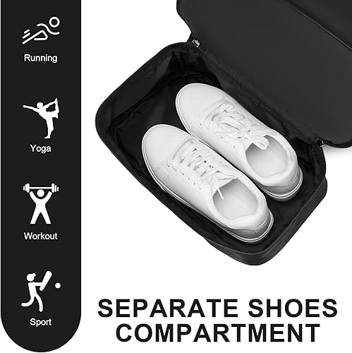 Miniatura 3 de seyfocnia Mochila de gimnasio para hombres, mochila deportiva ligera con compartimento para zapatos, bolsa de gimnasio impermeable, Negro, Mochilas