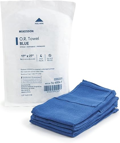McKesson Toallas de quirófano, estériles, desechables, prelavadas, azules, 17 x 27 pulgadas, 4 toallas, 20 paquetes, 80 en total