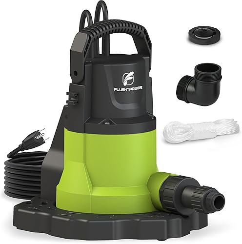 FLUENTPOWER Bomba automática de cubierta de piscina, 34 HP 3300 GPH Bomba sumergible de eliminación de agua sobre el suelo con adaptador de válvula