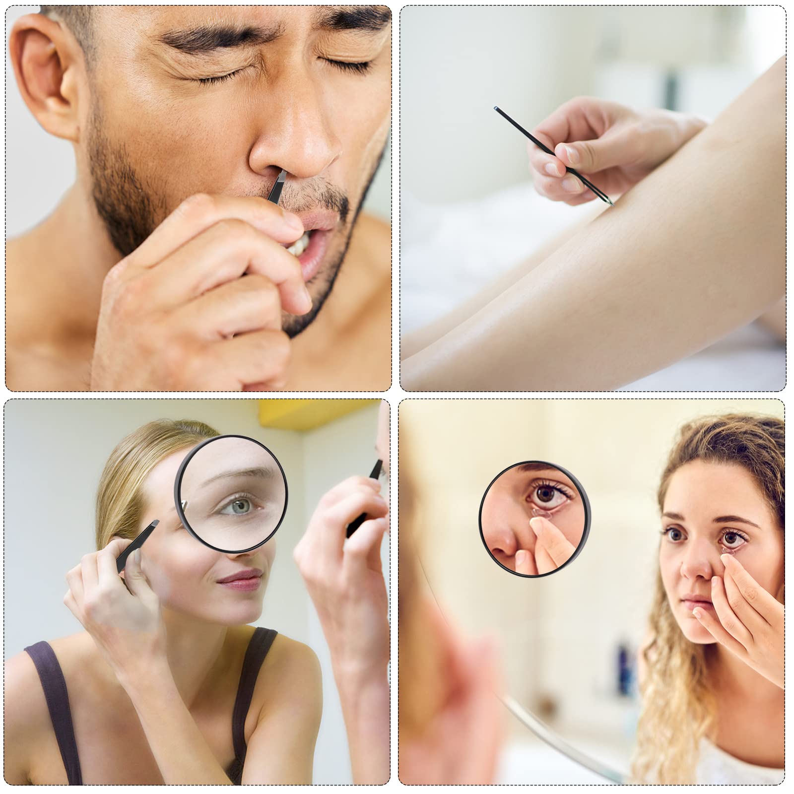 10-fach Vergrößernder Make-up-Spiegel Mit Pinzette – Durchmesser 10,9 Cm, 2 Saugnäpfe, Tragbar, Schwarz