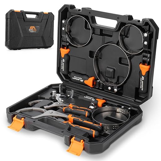 Oil Filter Wrench Set, 8 Piece Adjustable Oil Filter Wrenches 2-3/4" to 5-1/4", 9" & 12" Universal Oil Filter Removal Tool with 1/2" to 3/8" Adapter, Organized in Storage Case (8-Piece Set)