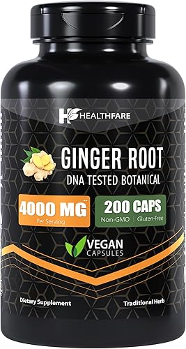 Cápsulas de raíz de jengibre de 4000 mg 200 unidades Suplemento ultra fuerte Sin gluten y sin OMG