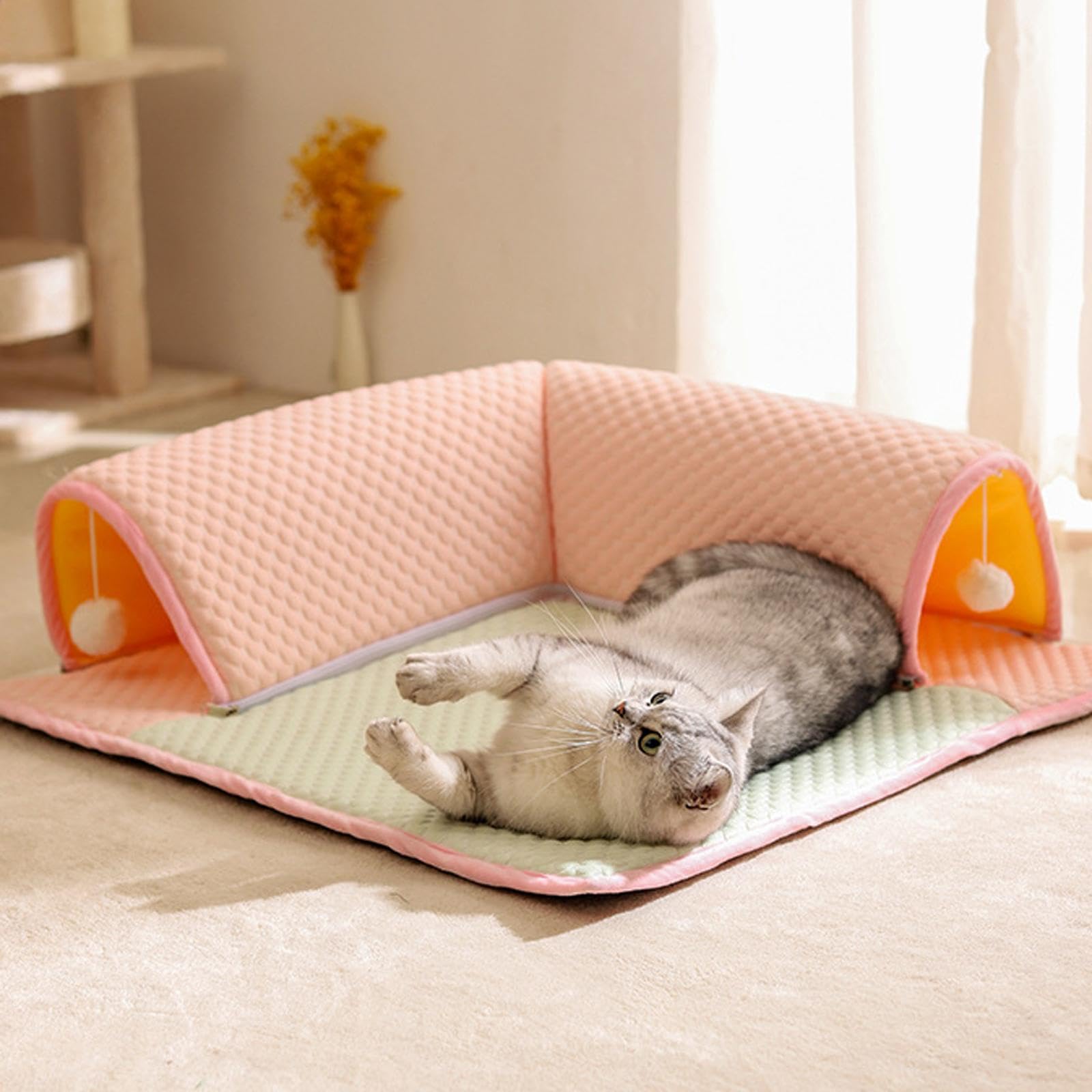 Cat Tunnel Cama Juguete Interactivo Centro de Actividades Felinas Lavable Portátil Adecuado para Gatos Y Pequeños Animales en Interiores Exteriores, Cuadrado y L