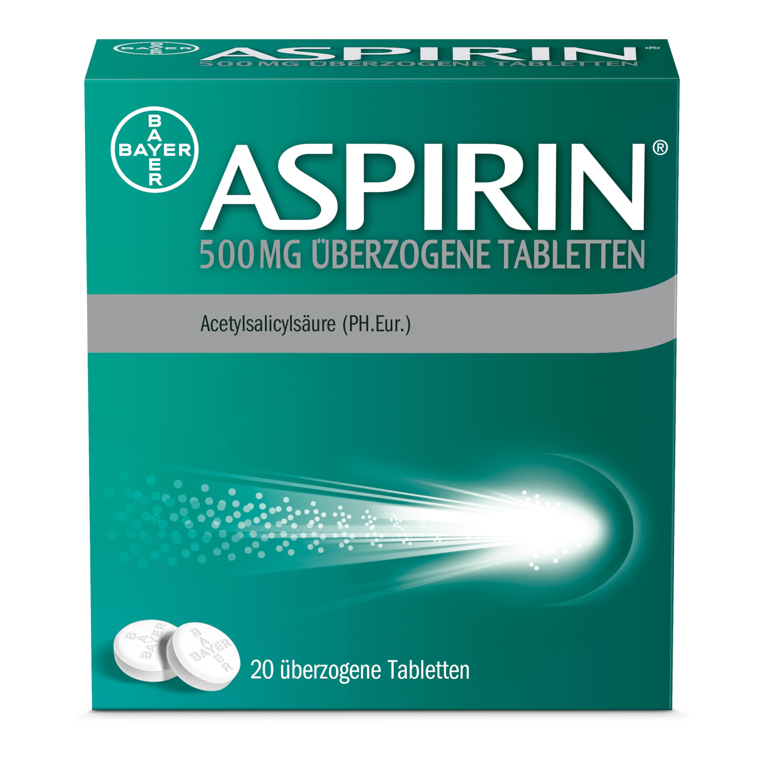 Aspirin 500 mg überzogene Tabletten – Kopfschmerztabletten (20 Stück)