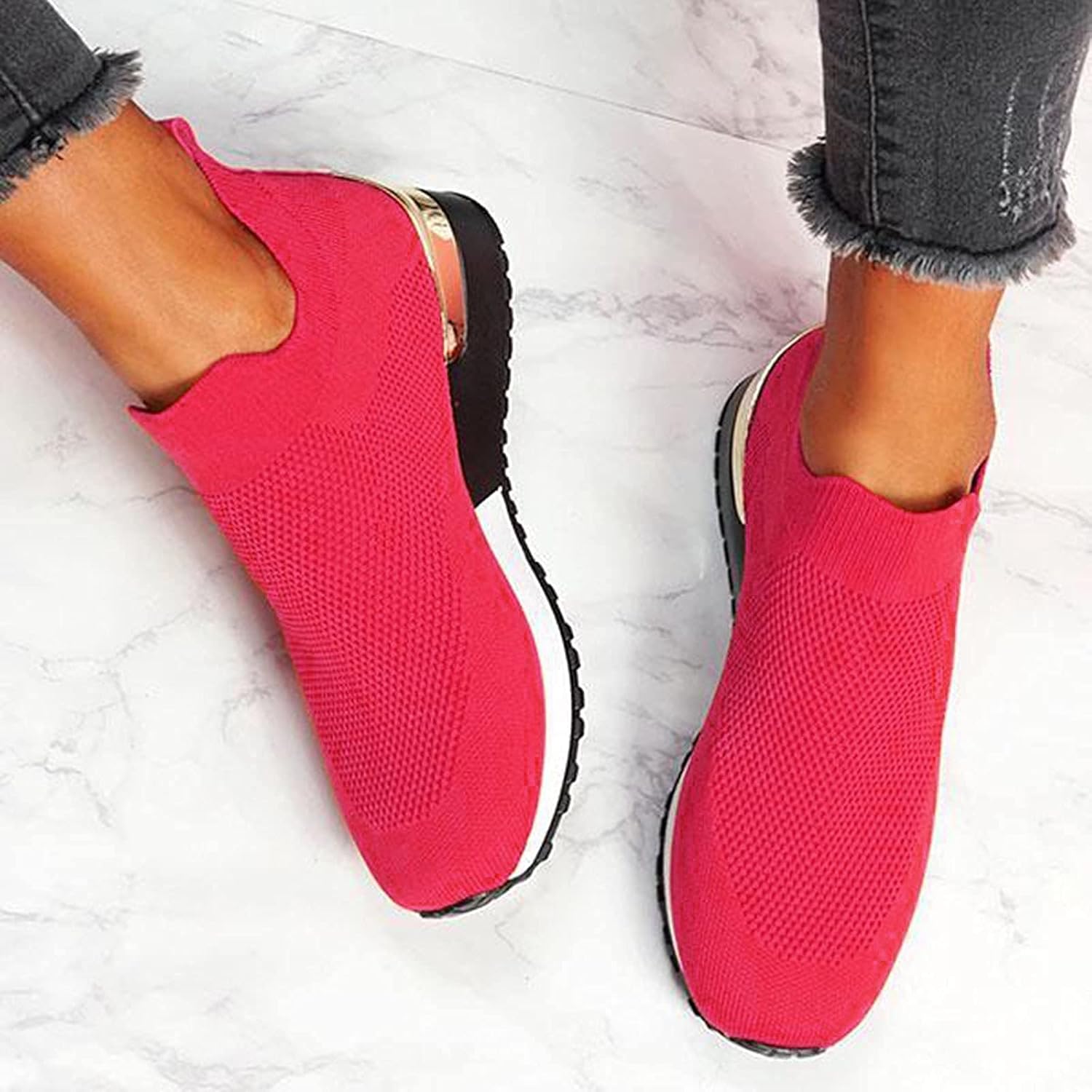 Bcshiye Womens Walking Shoes Slip On Tennis Sneakers Fashion Comfortable Lightweight Breathable Mesh Running Sneakers